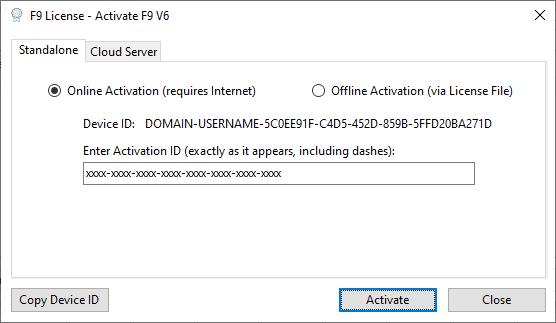 Node-locked Activate/Deactivate F9 Product